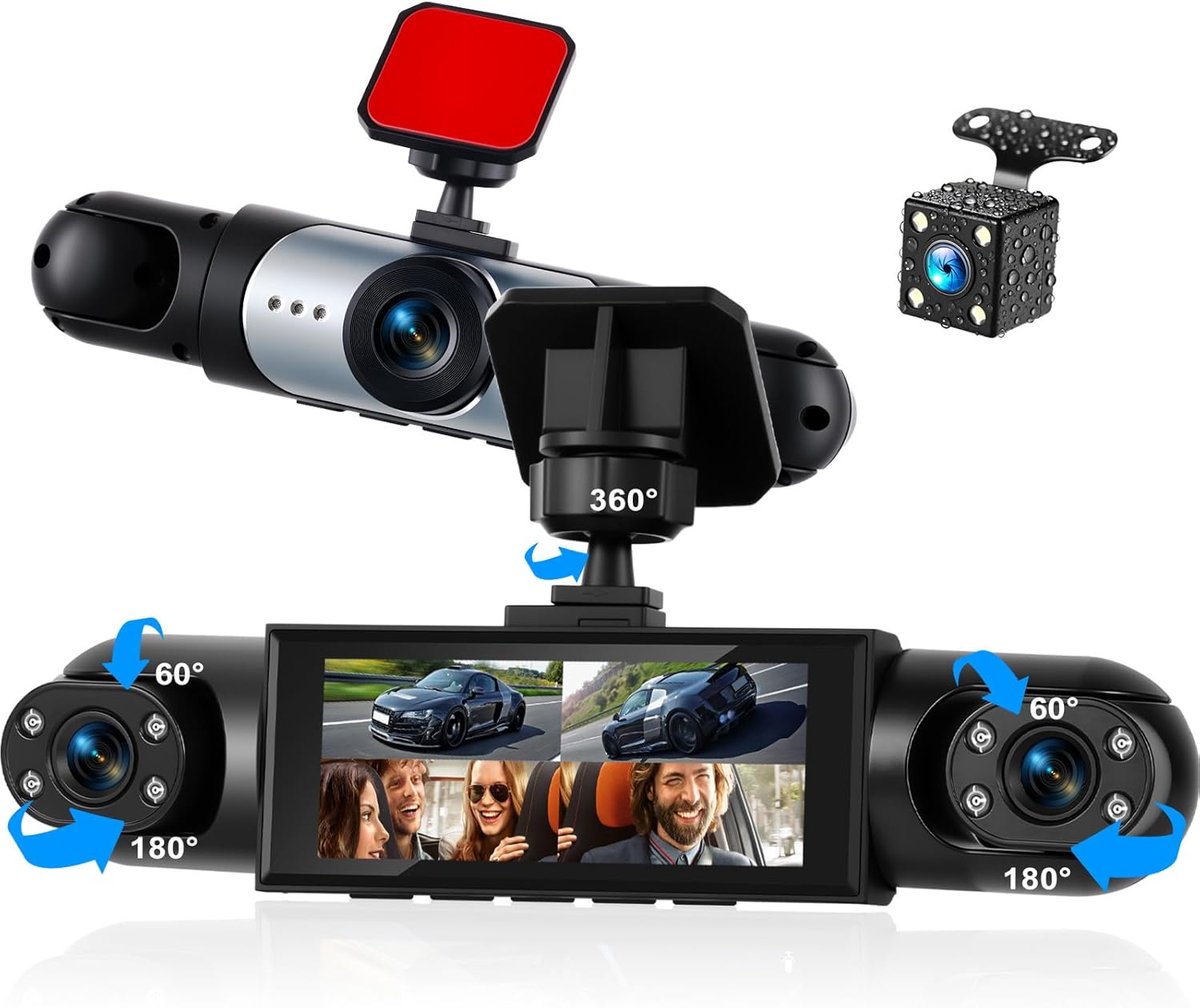 SnelShoppen - 4-kanaals dashcam auto 1080p met 360° rondom zicht, 4 verstelbare camera's, 3,16 inch display, IR-nachtzicht, bewegingsdetectie, loopopn