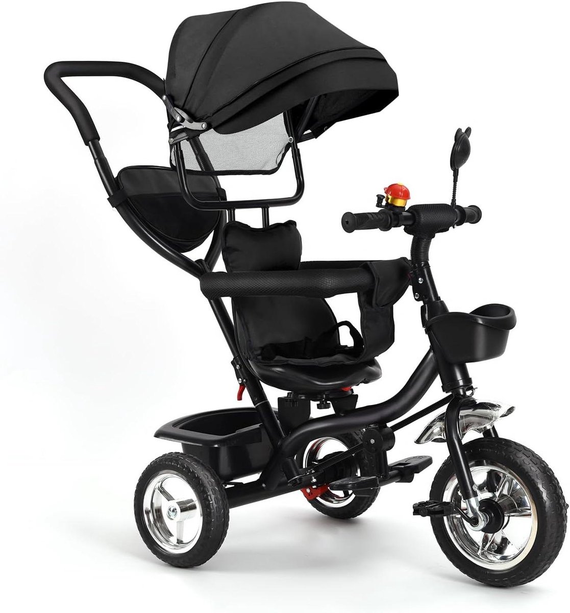 Kinderdriewieler - Loopfiets met duwstang - Buitenspelen - Multifunctioneel ontwerp - 75 x 46 x 106 cm - Zwart