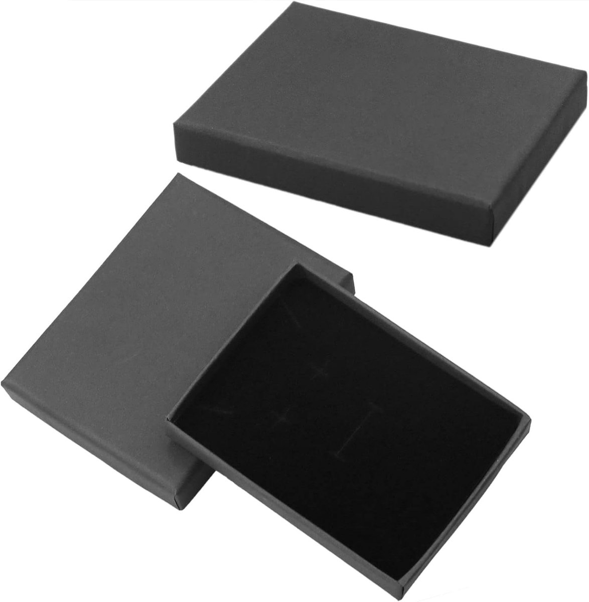 SnelShoppen - Set van 2 Zwarte Kraftpapier Juwelendozen met Fluwelen Bekleding voor Horloges - Geschenkdose 7 x 9 x 1,5 cm - Perfect voor Feestdagen e