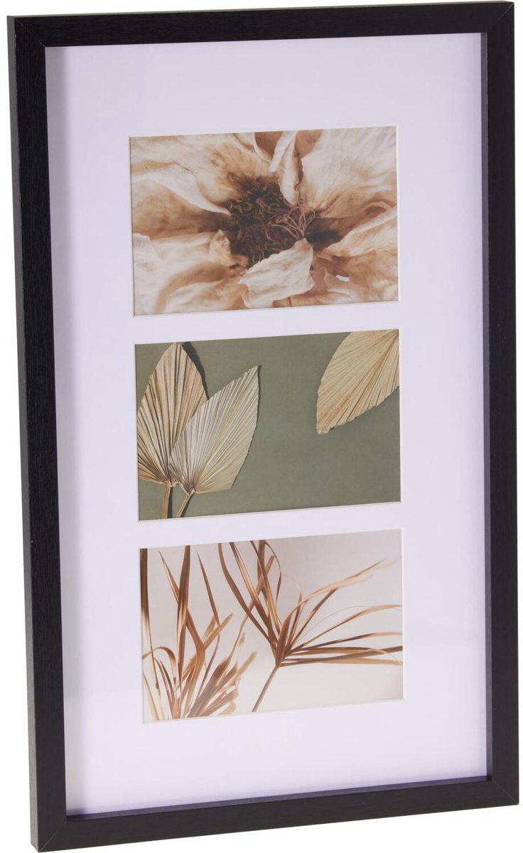 Home & Styling Collage fotolijst met passe-partout - voor 3x foto - hout - zwart - 26 x 42 cm - klassiek