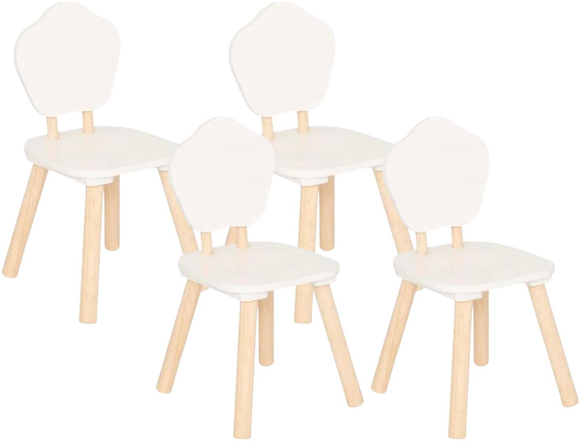 Atmosphera Kinder stoeltje Presidente - 4x - wit - hout - D23 x H48 cm - bijzet stoeltjes voor kinderen