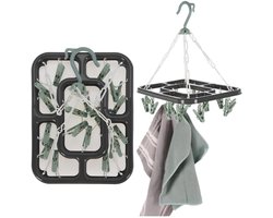 Storage Solutions Droogcarrousel / droogmolen - 2x - grijs / groen - met 18 knijpers - 24 x 31 cm - kunststof