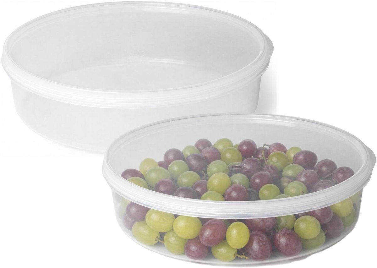 Plasticforte vershoudbakje rond - 2x stuks - 2 liter - herbruikbaar - transparant/groen - kunststof - magnetron - vriezer