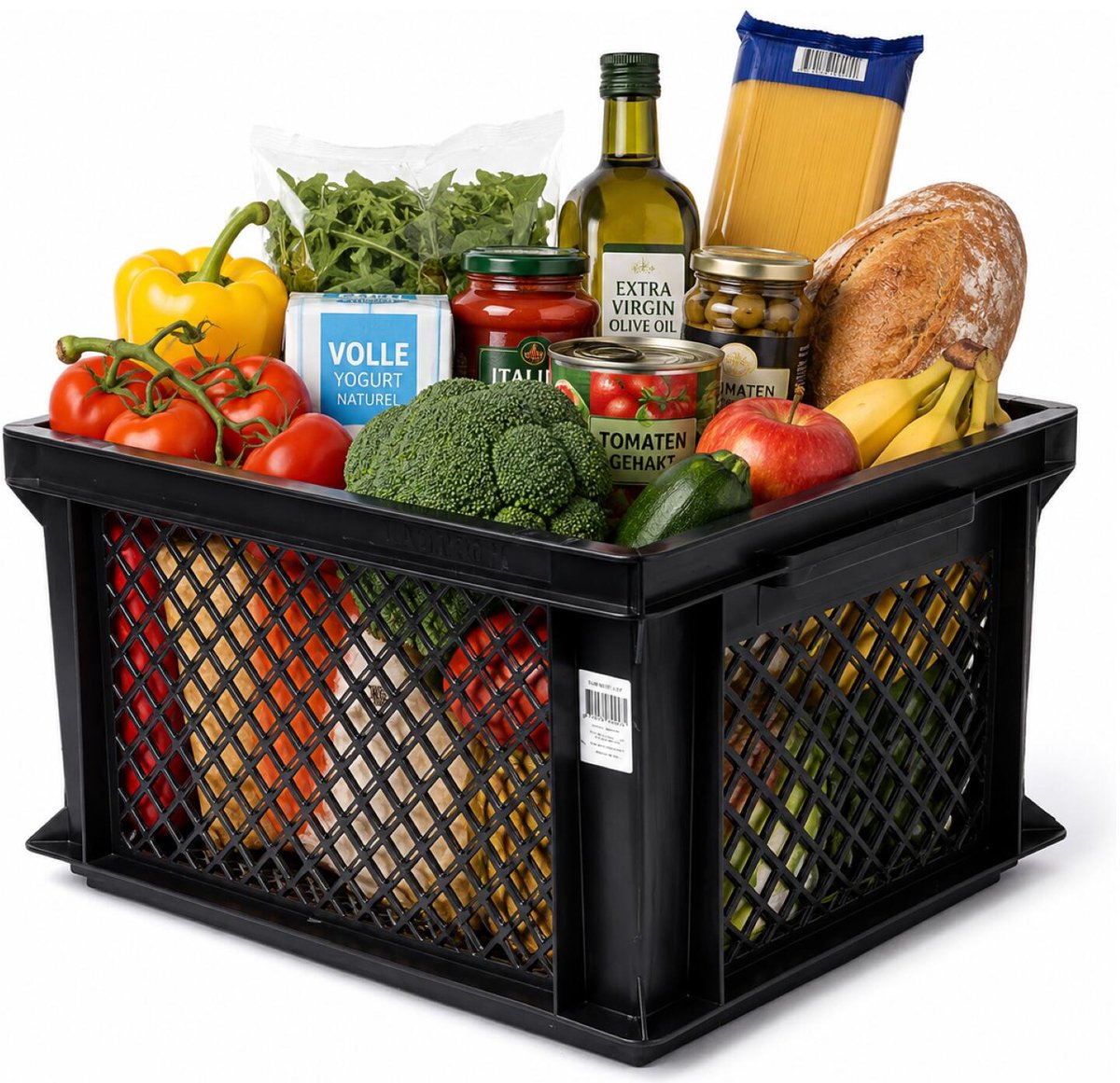 Bellatio Design opbergbox - opbergkrat - zwart - 40 x 30 x 22 cm - kunststof - open structuur - opbergers - kisten - garage/zolder