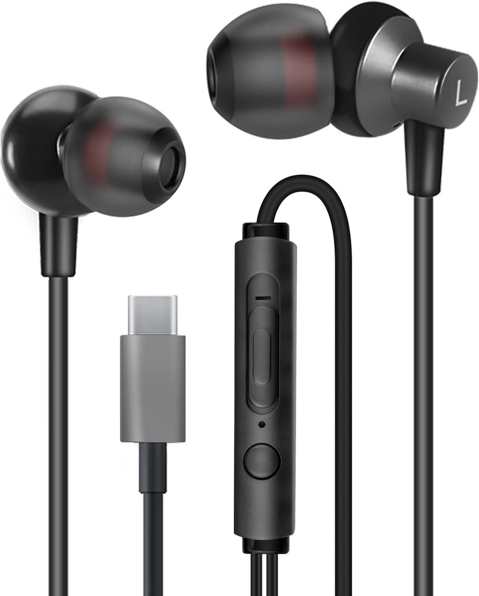Thijox - TI3 USB Type-C Hoofdtelefoon - In-Ear Geluidsisolatie met Helder Geluid en Krachtige Bas voor USB-C Muziekapparaten - Zwart, Comfortabel Ontw
