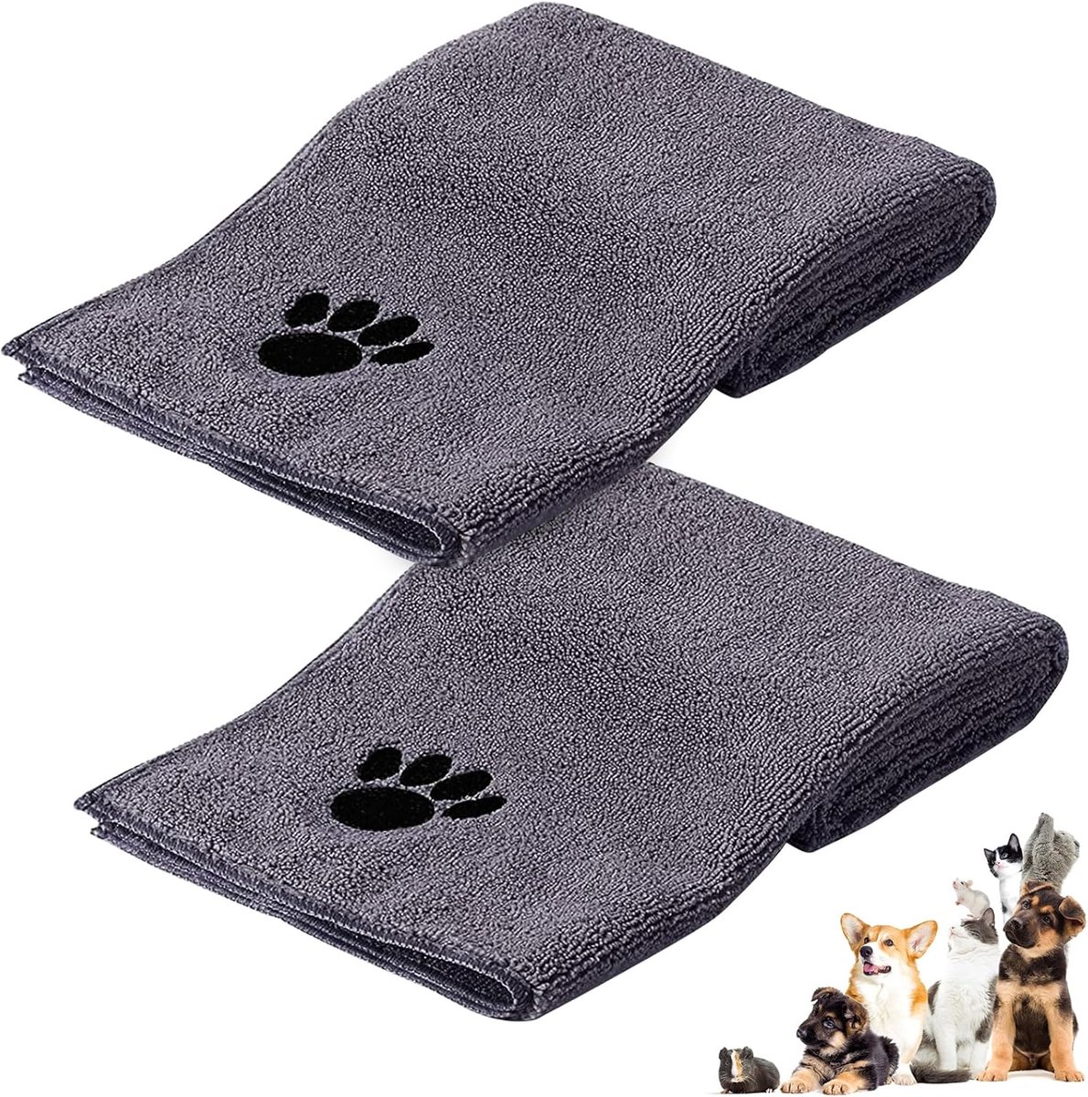SnelShoppen - Microfibre Honden- en Kattenhanddoek 35x75 cm, Super Absorberend, Sneldrogend, Wasbaar, Geborduurde Pootafdrukken, Zacht en Duurzaam, Gr
