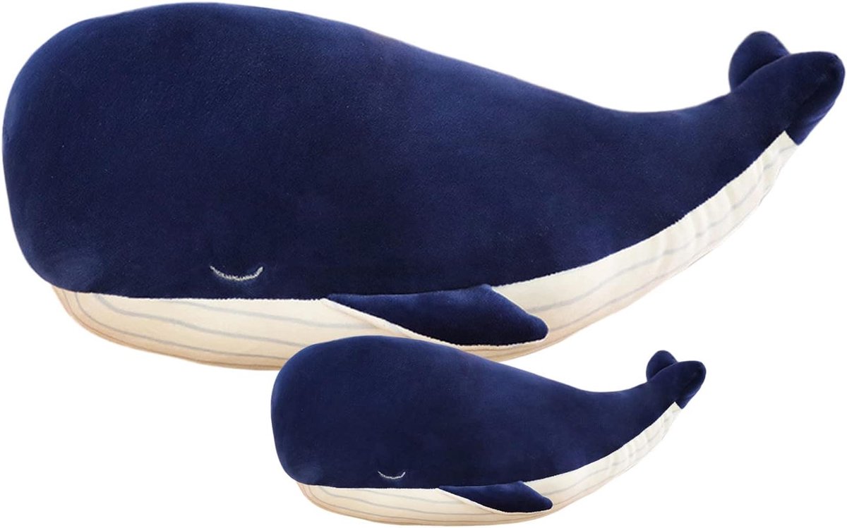 SnelShoppen - Grote Blauwe Wal Knuffel - Extra Zachte Pluche Wal Kussen - Perfect Cadeau voor Verjaardagen (45+25cm) - Ideaal voor Kinderen en Volwass