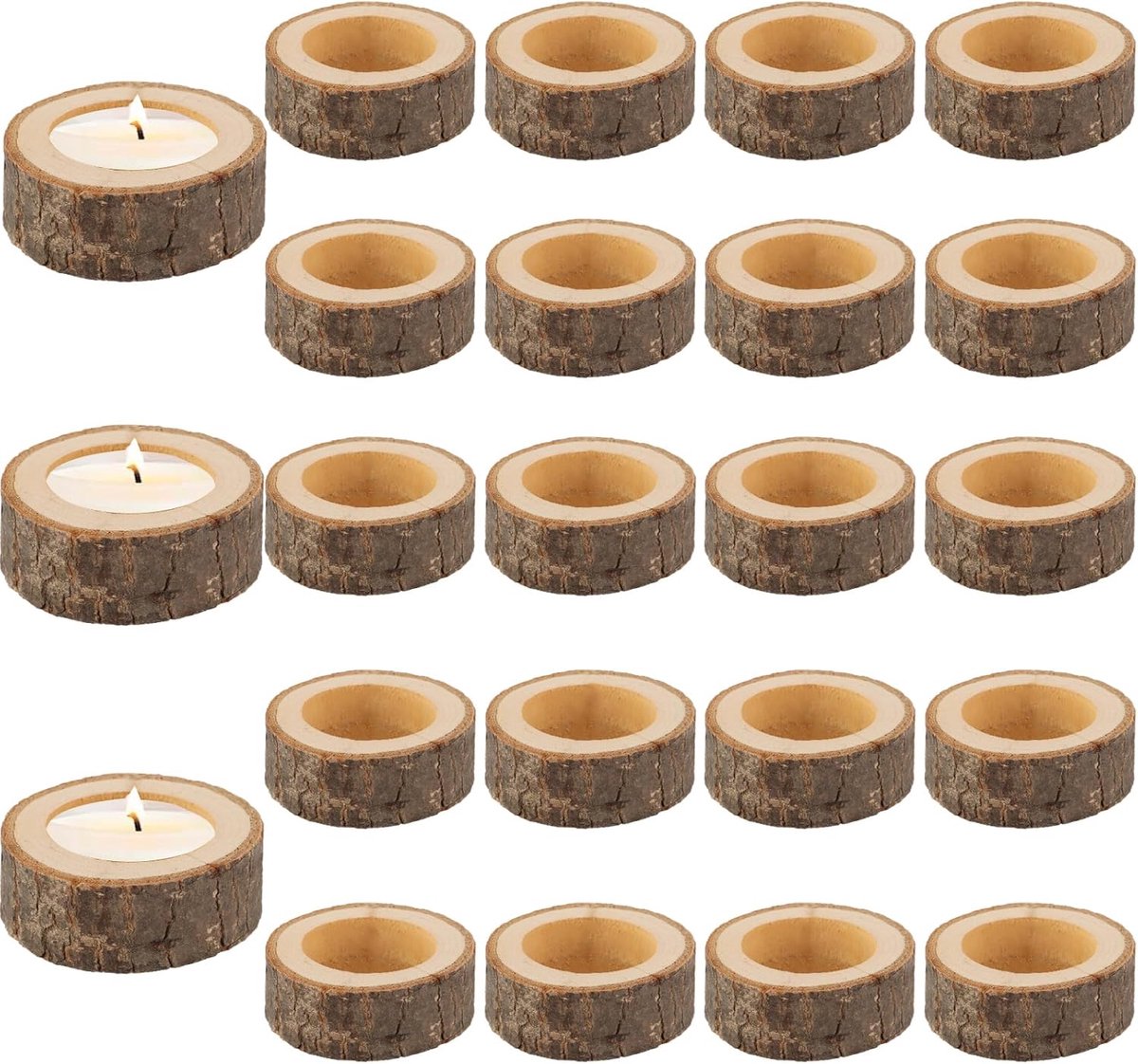 SnelShoppen - Set van 24 Houten Tealight Hou holders, Ronde Houten Kaarsenhouders met 40 mm Binnen Diameter, Perfect voor Bruiloften, Thuisdecoratie,