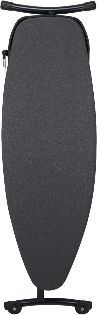 SnelShoppen - Extra Brede Strijkplank met Wielen, 122 x 46 cm, Stabiele Strijktafel met Uitklapbare Strijkijzersteun, Zwart met Hittebestendige Deksel