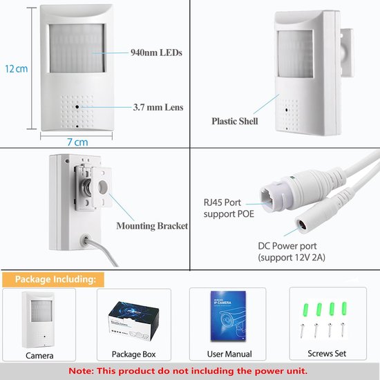SnelShoppen - UltraHD 4K POE IP Camera met Audio, 8MP Nachtzicht, PIR Beweging Detectie, 940nm IR LED, Microfoon, 3.7mm Lens voor Binnengebruik — afbeelding 4
