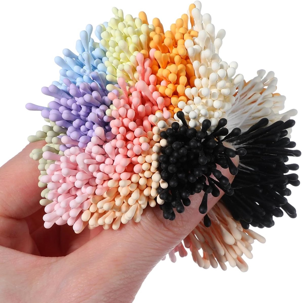 SnelShoppen - 1200pcs Kleurrijke Bloemen Stamens met 2 Kralen voor DIY Bloemen, Craft Materialen, Kunststof Bloem Petalen voor Decoraties, Bruiloft, F