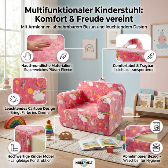 STILVORA Kinderfauteuil 64 x 49 x 49 Cm - Met Armleuningen, Draaggreep En Afneembare Wasbare Hoes - Voor Kinderkamer En Speelhoek - Stof Roze van STILVORA — afbeelding 3