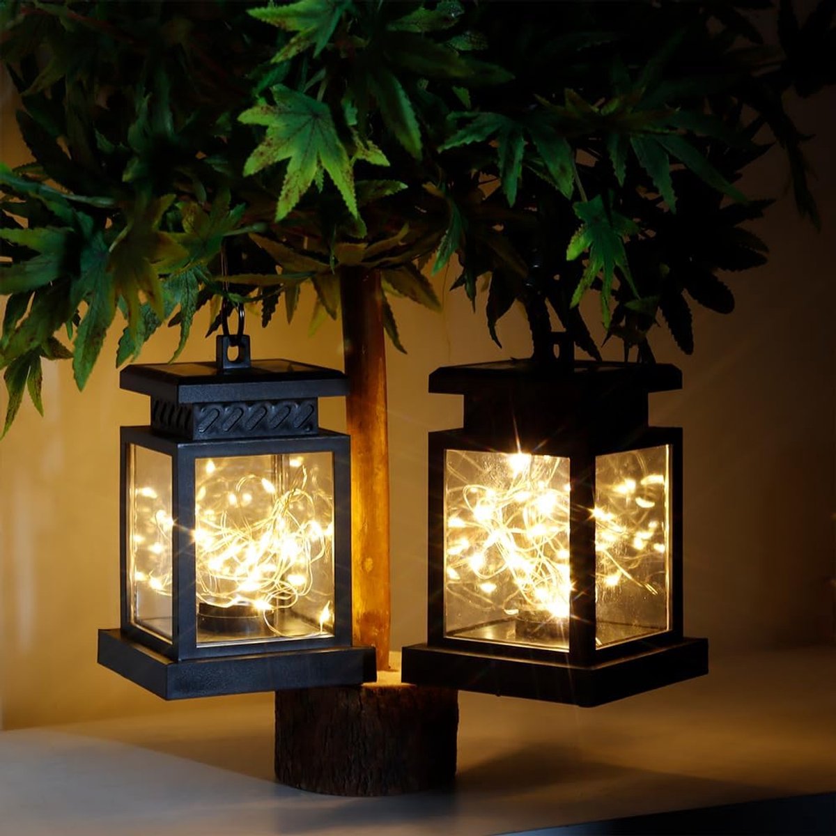 SnelShoppen - Set van 2 Retro Solar Tuin Lampen - LED Hanglampen voor Buiten - Energiezuinig - Decoratieve Solar Lantaarns voor Tuin, Patio, Balkon en