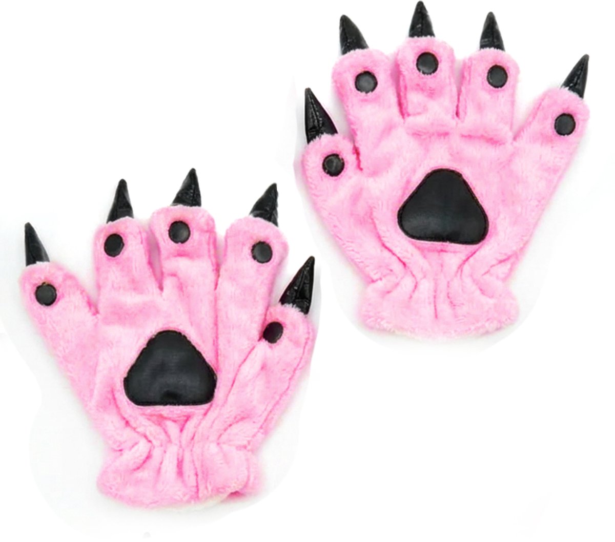 KIMU® Klauwen Handschoenen Roze - Pluche Handschoen Nagels Dier - Monster Kat Beer Cosplay Furry Paws Dierenpoot Dames Heren Halloween Festival