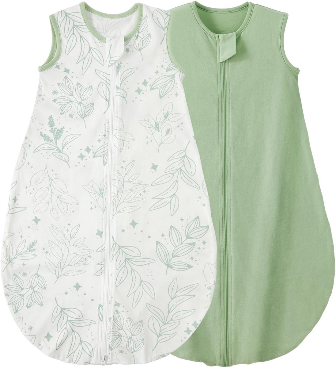SnelShoppen - Baby Slaapzak 2-Pack 0.5 Tog, Unisex Zomer Slaapzakken voor Baby's, 100% Katoen, Ademend & Lichtgewicht, Groene Bloemen, Geschikt voor 0