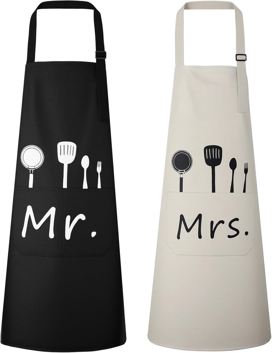 SnelShoppen - Set van 2 Unisex Mr en Mrs Schorten - Verstelbare Bib Schorten met 2 Pocketen - Waterafstotend Kookschort voor Thuiskeuken - Perfect voo