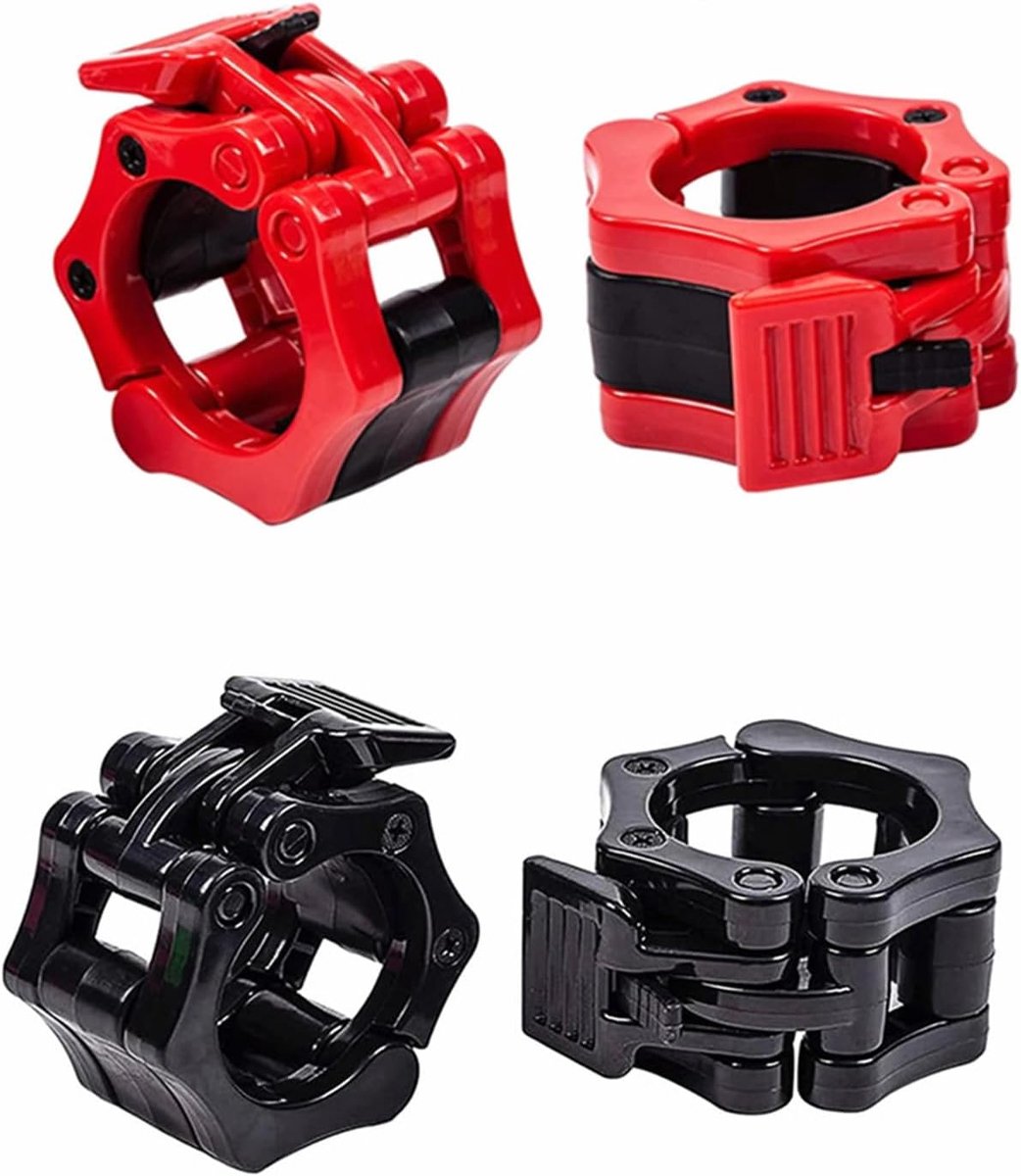 SnelShoppen - Dumbbell Clasps Set van 4 Barbell Clips 25 mm, Barbell Collars, Robuuste ABS Klemmen, Quick Release voor Alle Workouts, Rood & Zwart