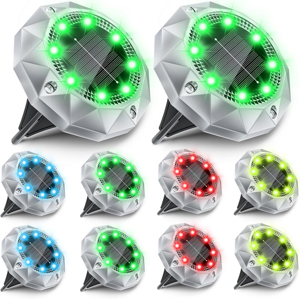 SnelShoppen - 10 Stuks Solarlampen RGB Tuinverlichting, IP65 Waterdichte Diamant LED Grindverlichting - Automatische Aan/Uit Padverlichting voor Oprit