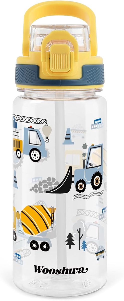 SnelShoppen - Kinderen Drinkfles met Rietje, 600 ml, Lekvrij, Sport Drinkfles, School Waterfles voor Jongens en Meisjes, Hiking, Gym, Met Draaghandvat