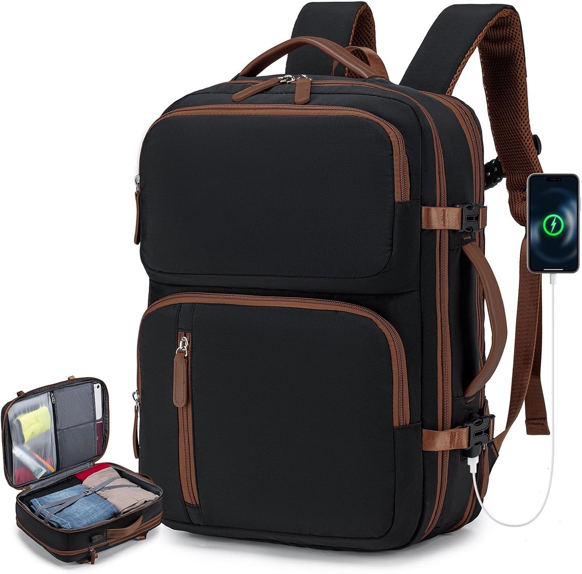 SnelShoppen - Cabin Luggage Backpack 40x30x15 cm Expandable naar 40x30x20 cm - Handbagage voor British Airways, Ryanair, Wizz Air - Waterdichte Laptop