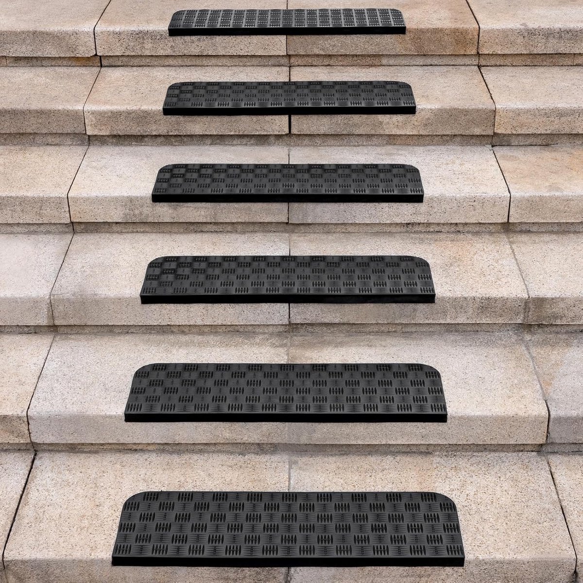 SnelShoppen - Set van 6 Antislip Rubber Trap Treden 65 x 25 cm - Duurzame Non-Slip Treden voor Binnen en Buiten met Dubbelzijdige Kleeflaag