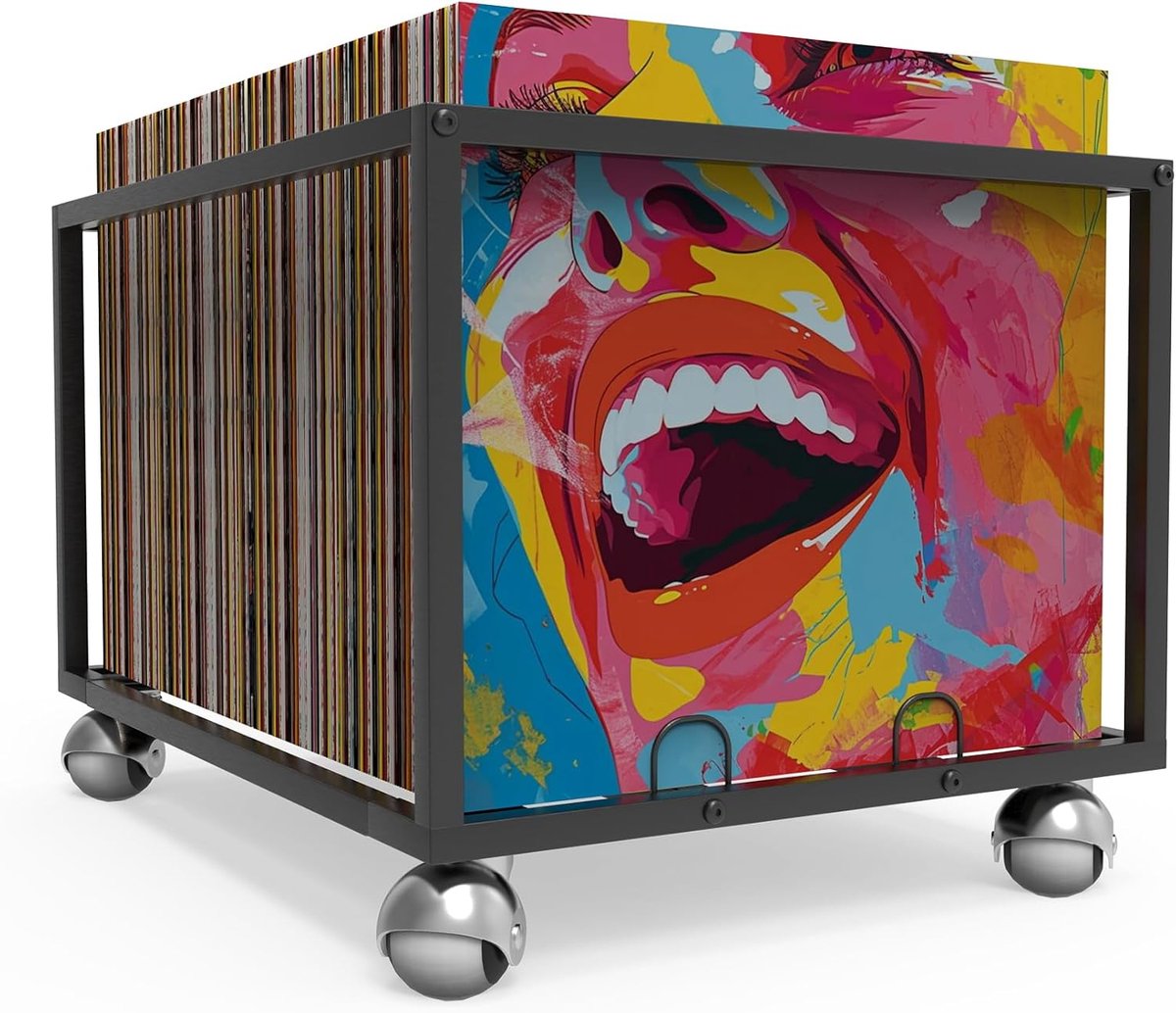 SnelShoppen - Vinylplatenrek op wielen - Robuuste metalen structuur voor 100 albums - Stijlvolle organizer voor vinylcollectie - Perfect voor woonkame