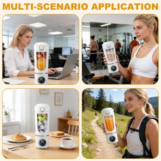 SnelShoppen - Draagbare Mixer 700 ml Oplaadbaar Mini-Mixer met Digitaal Display voor Milkshakes, Smoothies, Fruit, Groente, Fitnessstudio, Kantoor, Ca van Snelshoppen — afbeelding 3