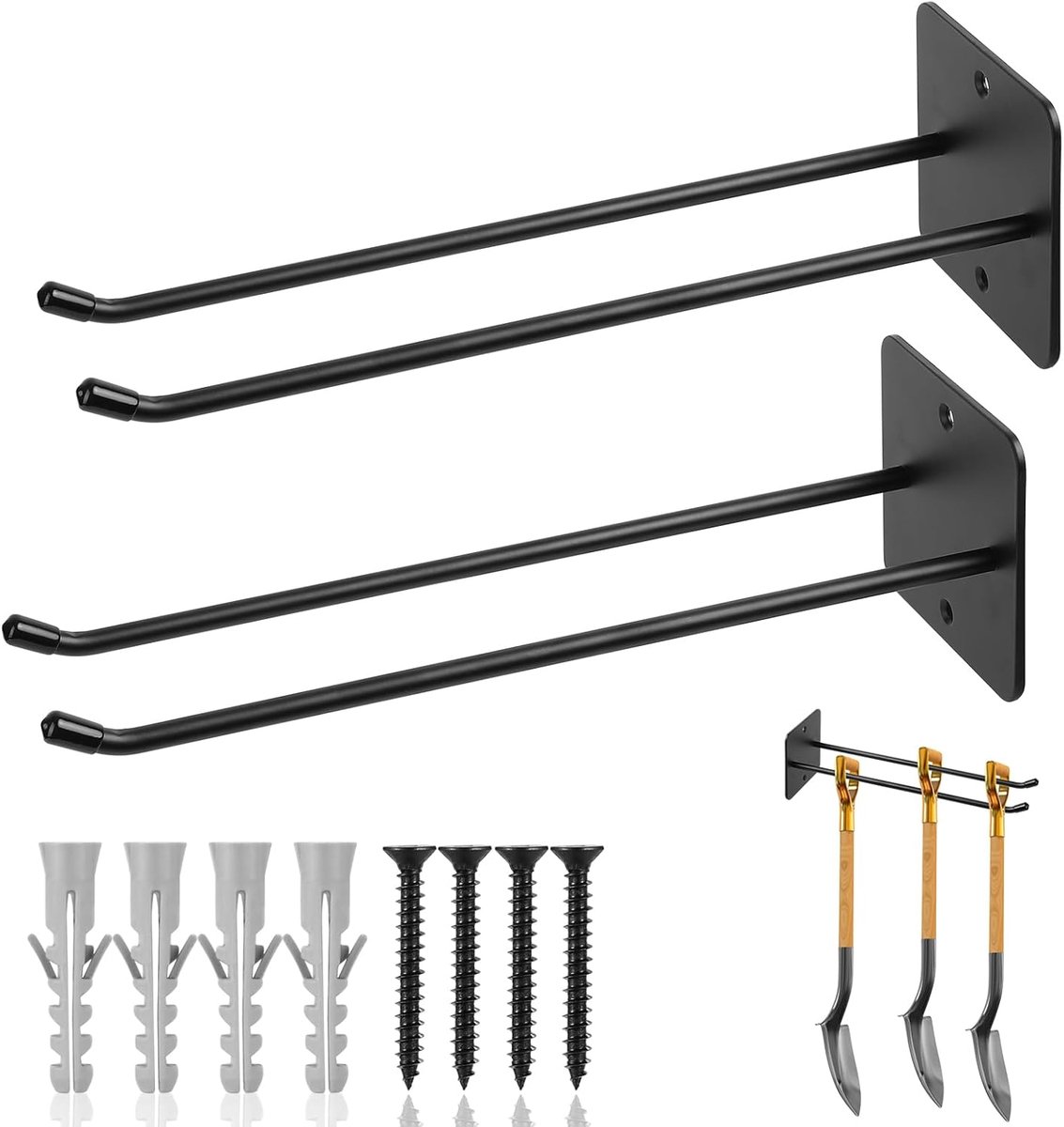 SnelShoppen - Pack van 2 Zware Wandhaken voor Garage - Dubbele Haken voor Tuin Gereedschap, Auto Banden, Fietsen - Zwarte Tool Organizer van Hoogwaard