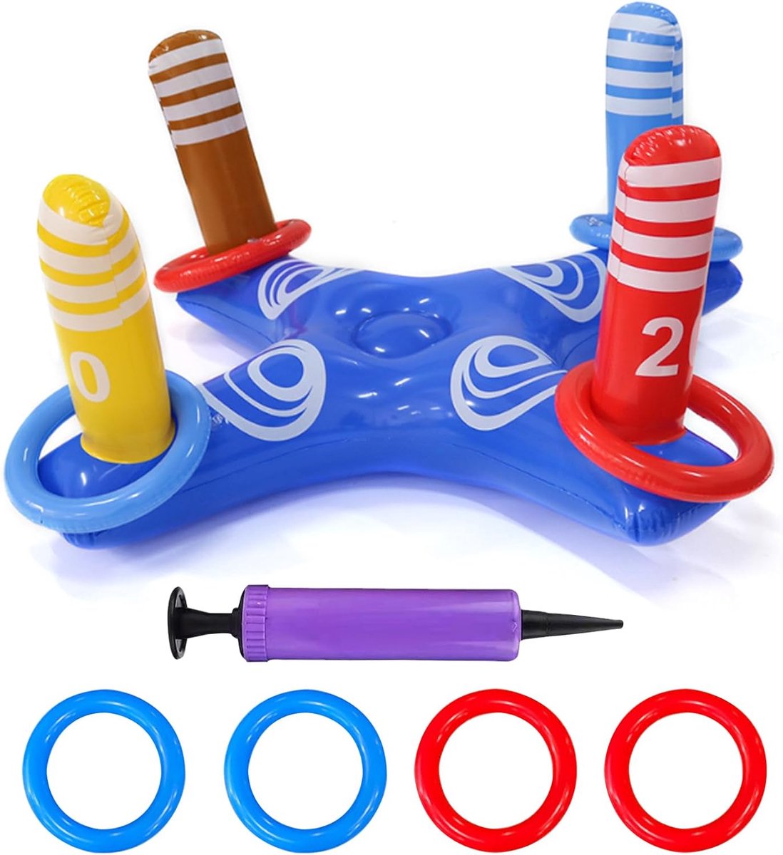 SnelShoppen - Kleurrijk Inflatable Ring Gooi Spel - Drijvende Pool Speelgoed - 4 Ringen & 1 Opblaasbare Cross Toy - Perfect voor Pool Feesten, Buitena
