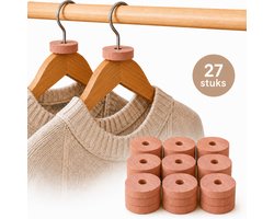 VITAMO ™ Cederhouten Ringen – 27 Stuks – Tegen Motten en Ongedierte – 100% Natuurlijk Cederhout – Herbruikbare Mottenbestrijding voor Kledingkast, Lades en Kledinghangers
