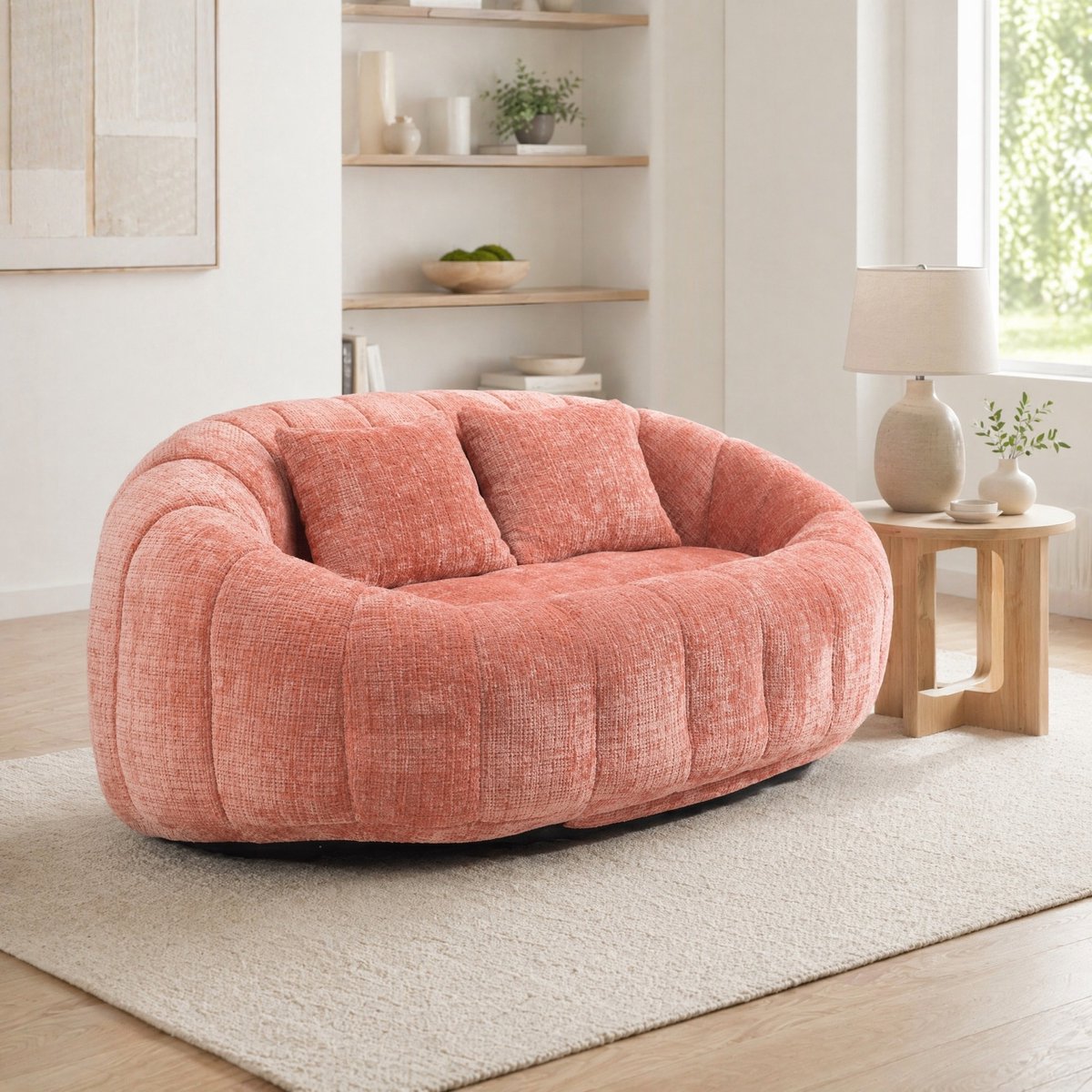 MODENUIT Zitzak 150 x 95 x 63 cm - Met Rugleuning En Kussens - Voor Woonkamer - Chenille Roze