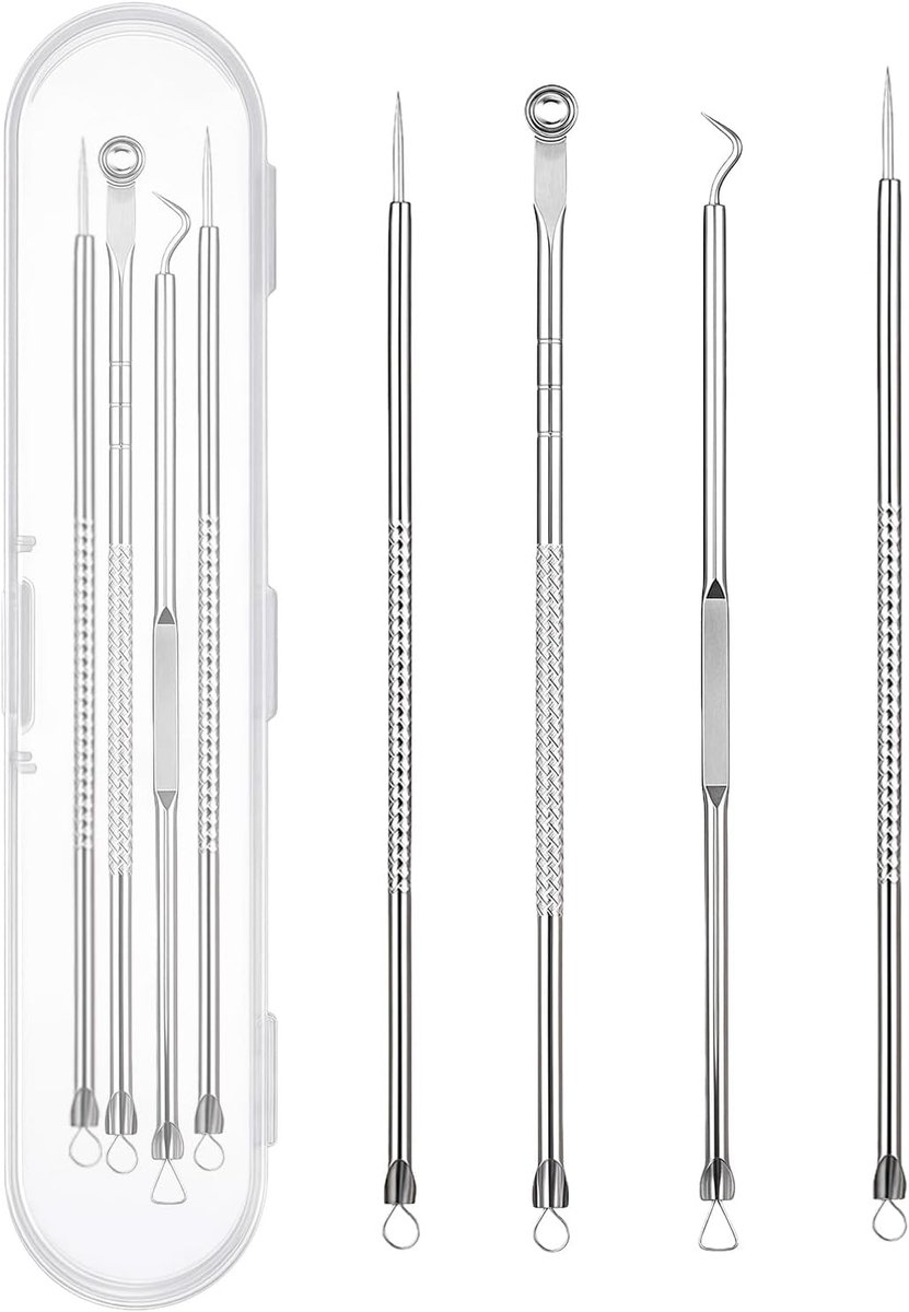 SnelShoppen - Blackhead Remover Comedone Clip Tool met Opbergdoos, Roestvrijstalen Mitesser Verwijderaar voor Neus en Gezicht, Perfect voor Thuisgebru