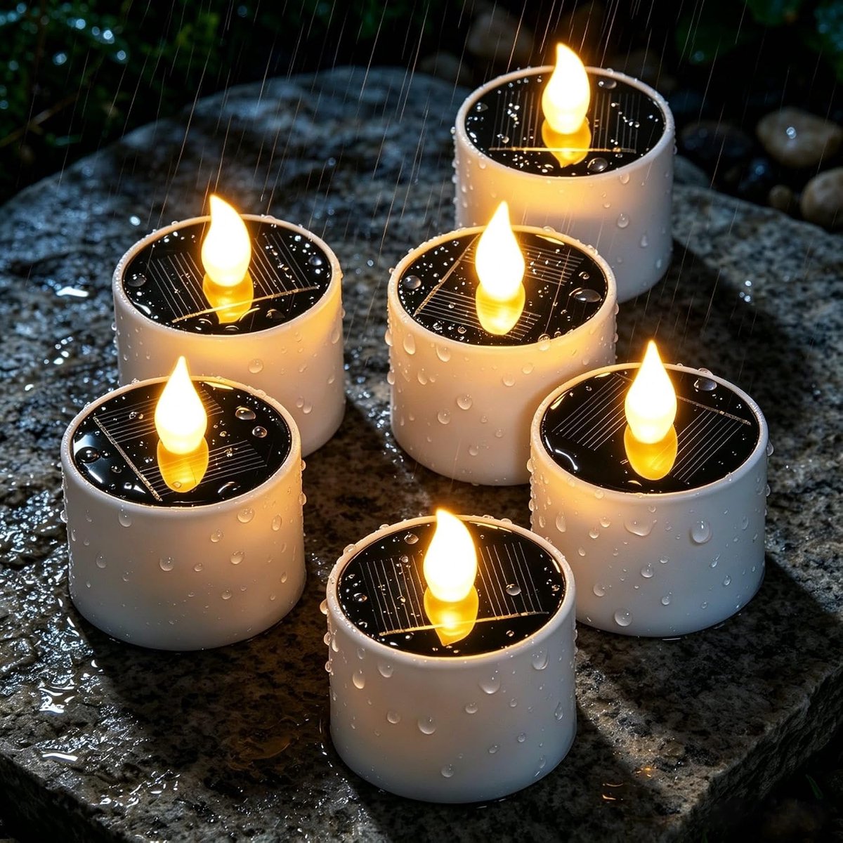 SnelShoppen - 6 Pack Solar LED Tealights - Warm White Waterproof Votive Candles - Flameless Flickering Tuinverlichting - Herbruikbare Buitenkaarsen vo