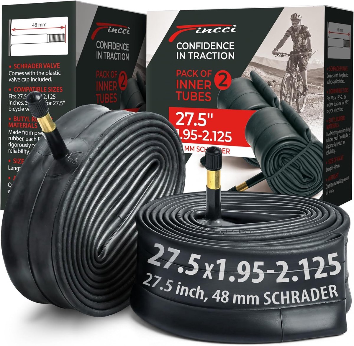 SnelShoppen - 2x Binnenband 27.5 inch voor MTB, Hybride en Racefietsen - 48mm Schrader Ventiel - Hoogwaardige Butyl Constructie - Perfecte Vervanging