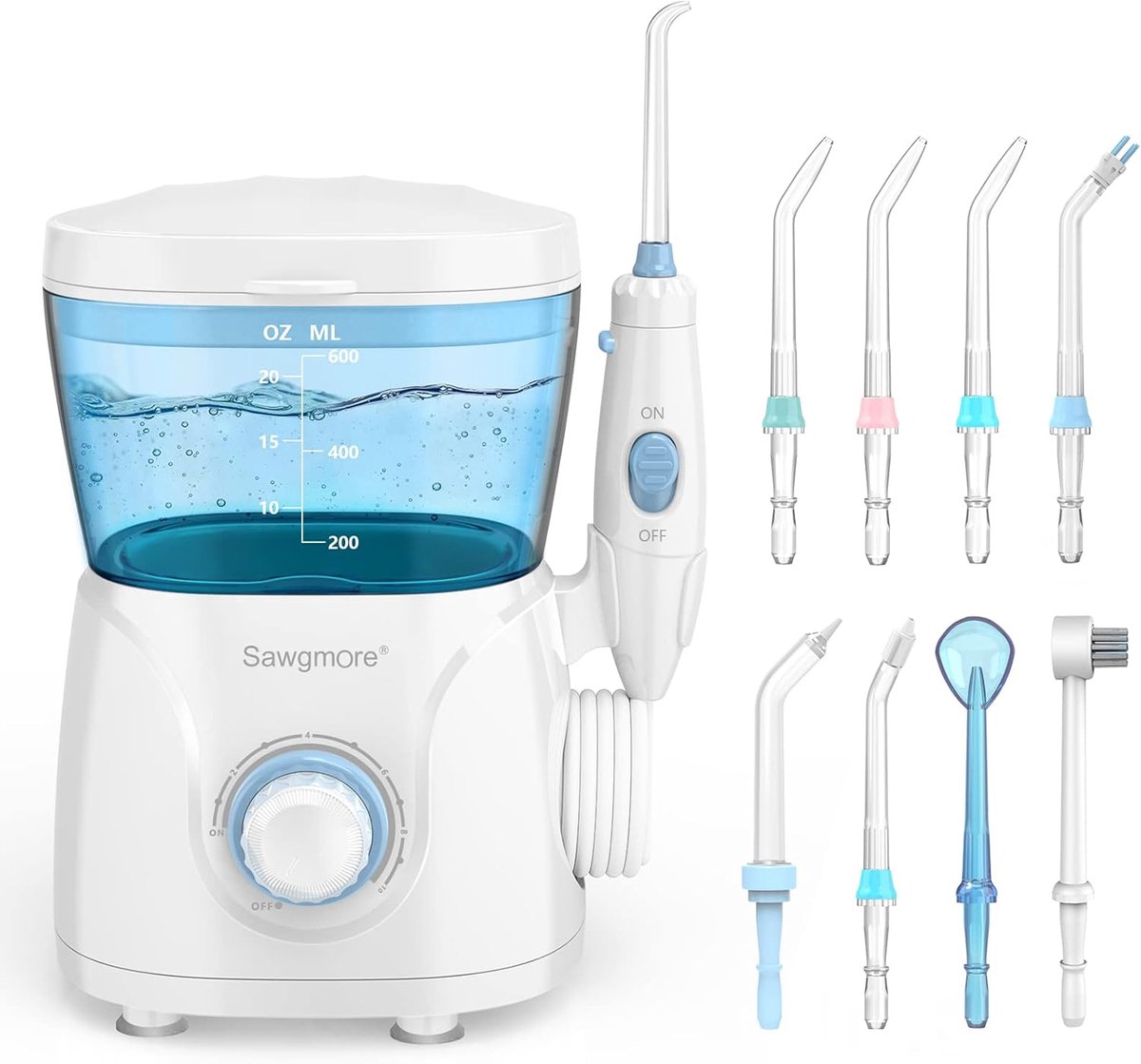 SnelShoppen - Water Flosser Oral Irrigator 600ml, Professionele Tandreiniging, 8 Water Flossers, Effectieve Tandreiniging voor Gezonde Tanden en Tande