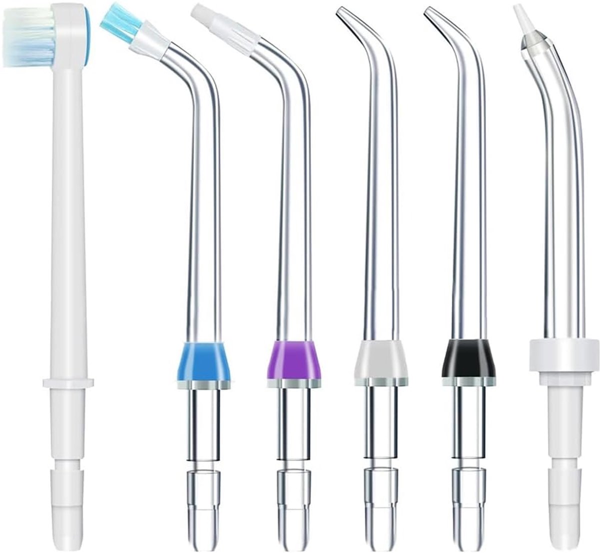 SnelShoppen - 6 Pcs Vervangende Tips voor Water Flosser, Flosser Navullingen, Mondirrigator, Blauw, Paars, Zwart, Wit, Voor Diepe Tandreiniging