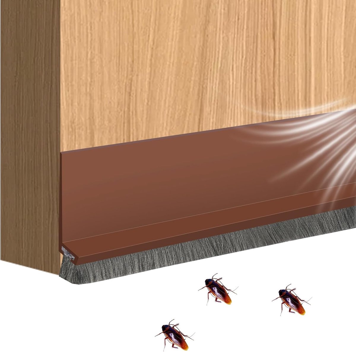SnelShoppen - Door Seal Draught Excluder 100 cm Bruin - Zelfklevende Deurrubber met Borstel voor Windbescherming, Geluidsisolatie en Koude Bescherming