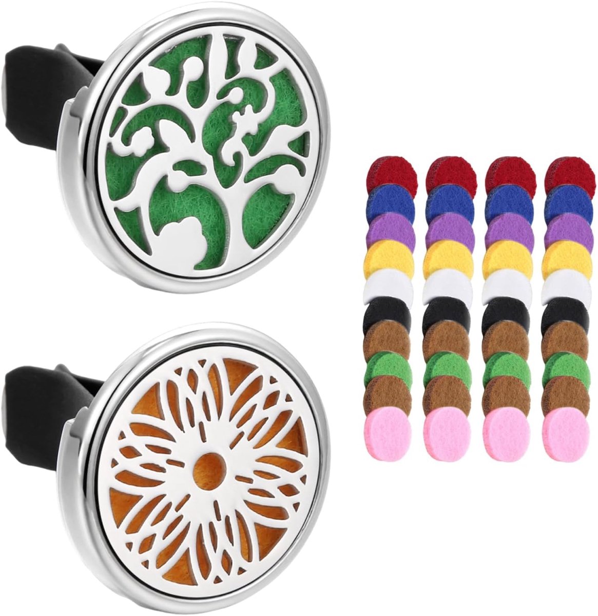 SnelShoppen - 2 stuks Aromatherapie Diffuser Set Roestvrij Staal - Premium Auto Luchtverfrisser Ventilatieclip met 40 Filters voor Etherische Oliën -