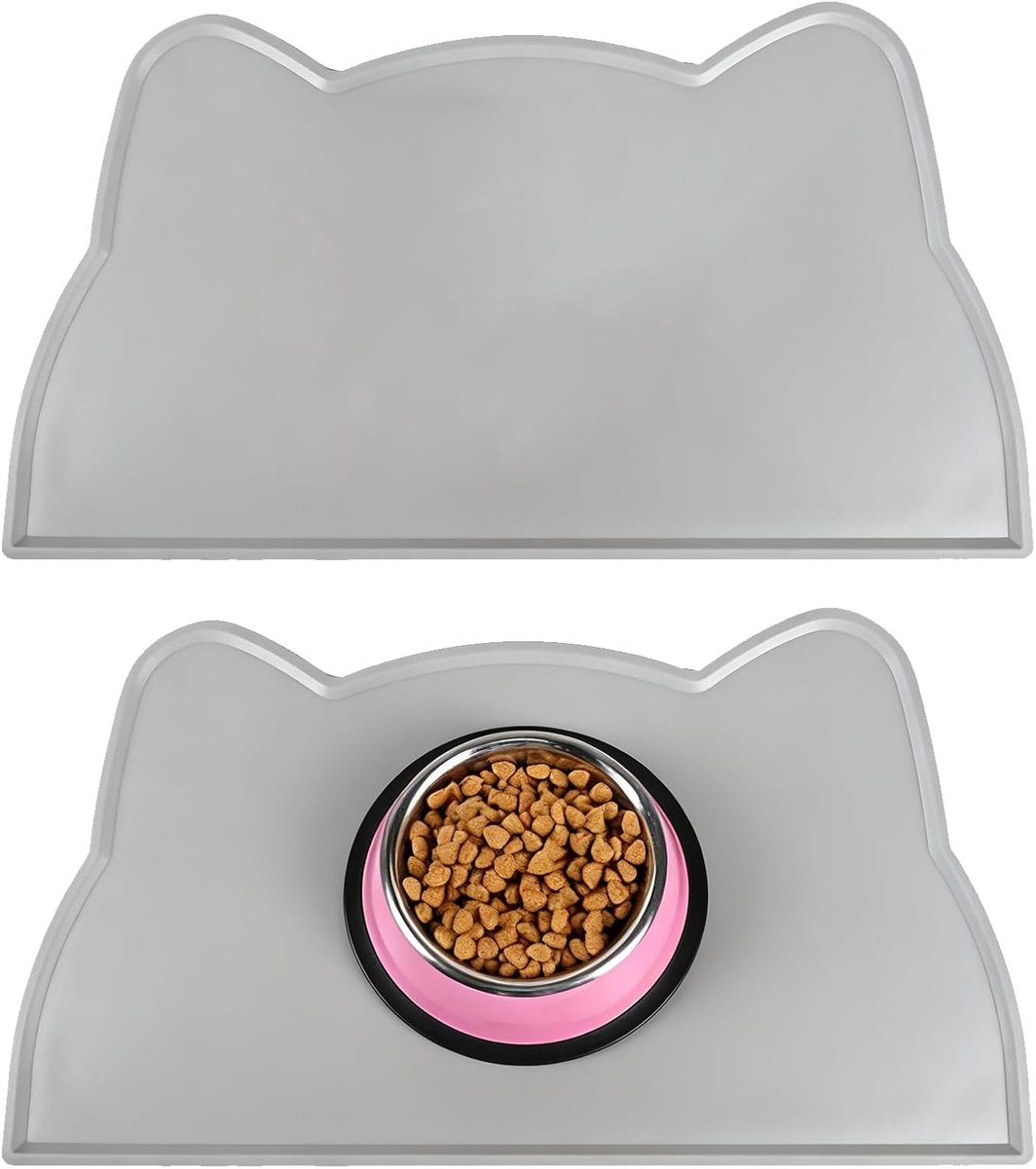 SnelShoppen - Set van 2 Katten- en Hondenvoer Matten - Silicone Antislip Voer Mat - Waterproof Dier Voer Mat - Katvorm - Ideaal voor Binnen en Buiten