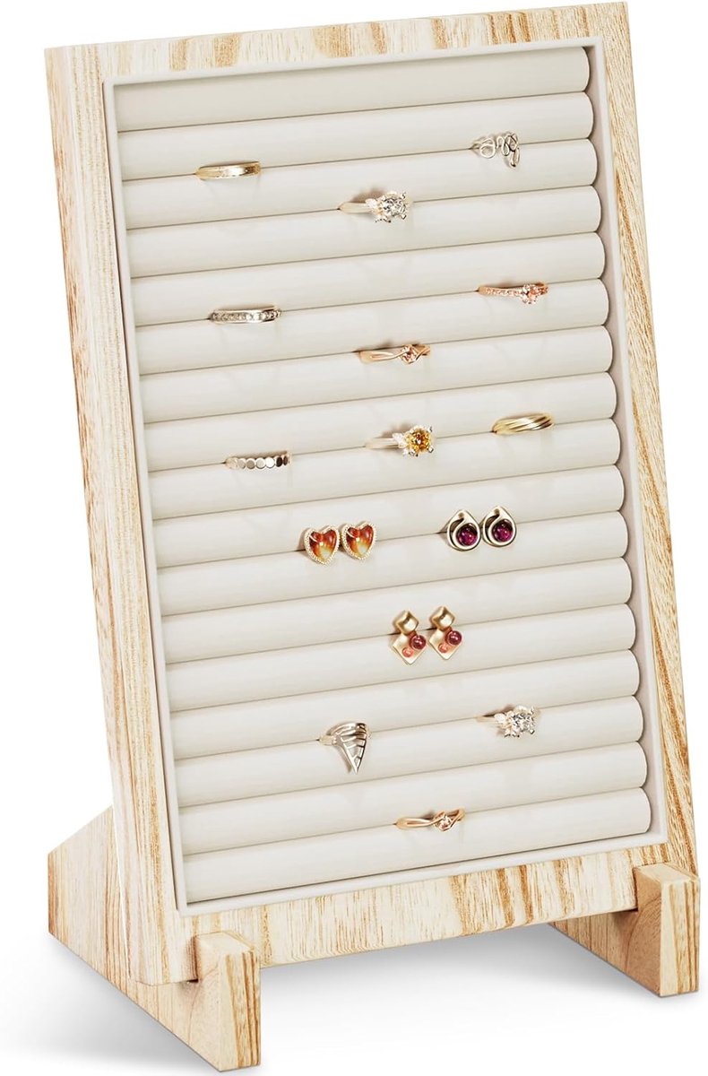 SnelShoppen - Ringopslag en Sieradenstandaard Houten Houder voor Oorbellen, Ringen, Kettingen en Armbanden - Vrijstaande Sieraden Display voor Verkope