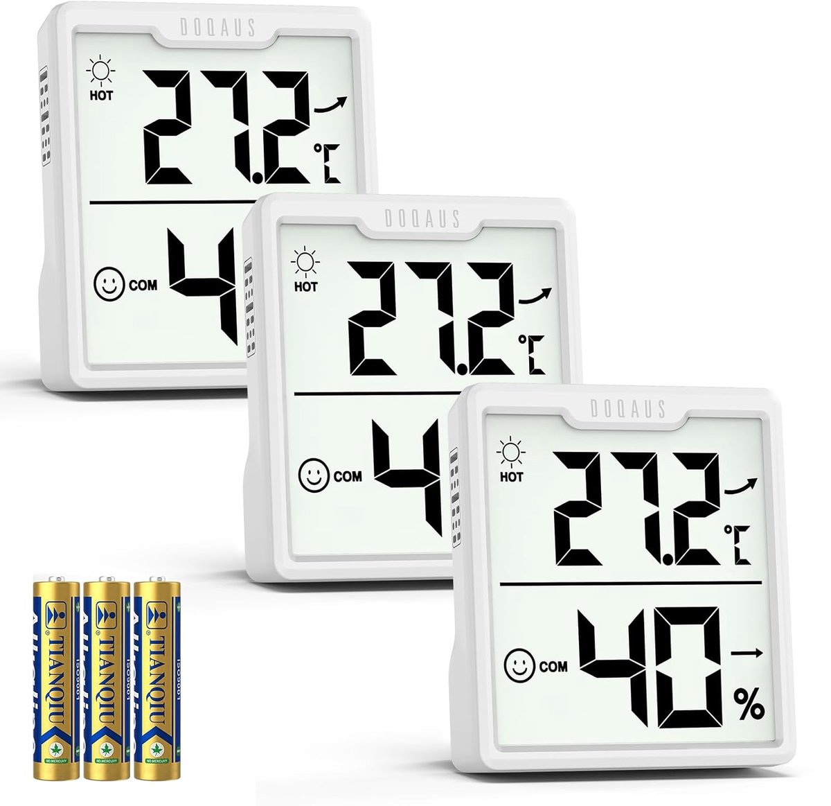 SnelShoppen - 3 Stuks Digitale Thermometer Hygrometer met AAA Batterijen - Temperatuur en Vochtigheid Meter voor Binnen - Comfort Symbool - Ideaal voo