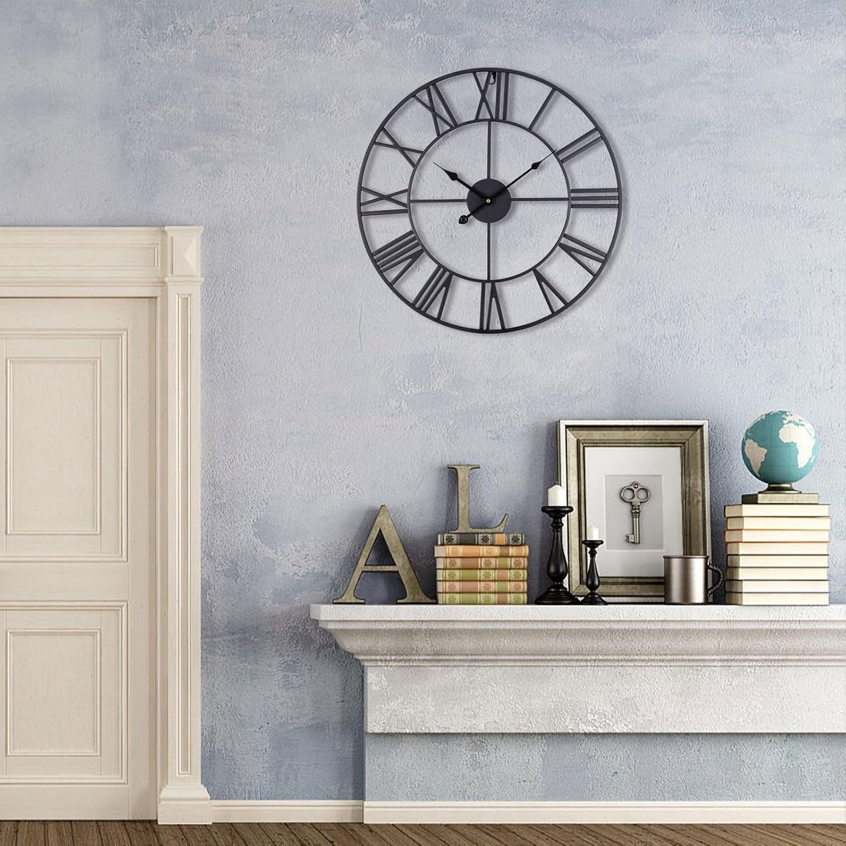 SnelShoppen - Grote Stille Wandklok 50cm - Romeinse Cijfers - Quartz - Batterij Aangedreven - Makkelijk Af Te Lezen - Voor Slaapkamer, Keuken, Kantoor
