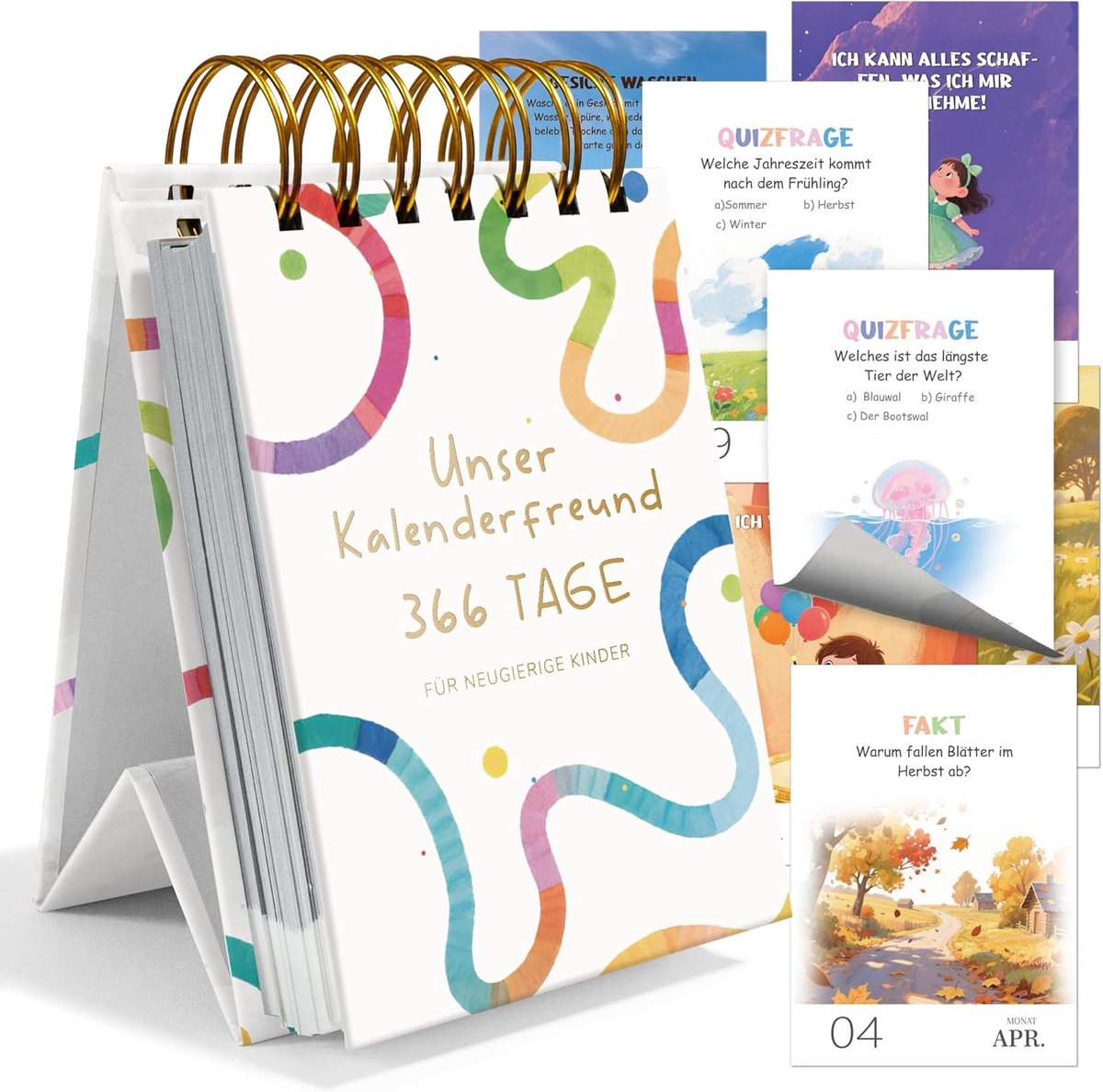 SnelShoppen - BIROYAL Tear Calendar voor Kinderen, Kleurrijk Bandpatroon, Ongedateerd, 365 Dagen Mindfulness, Perfect voor School en Thuis