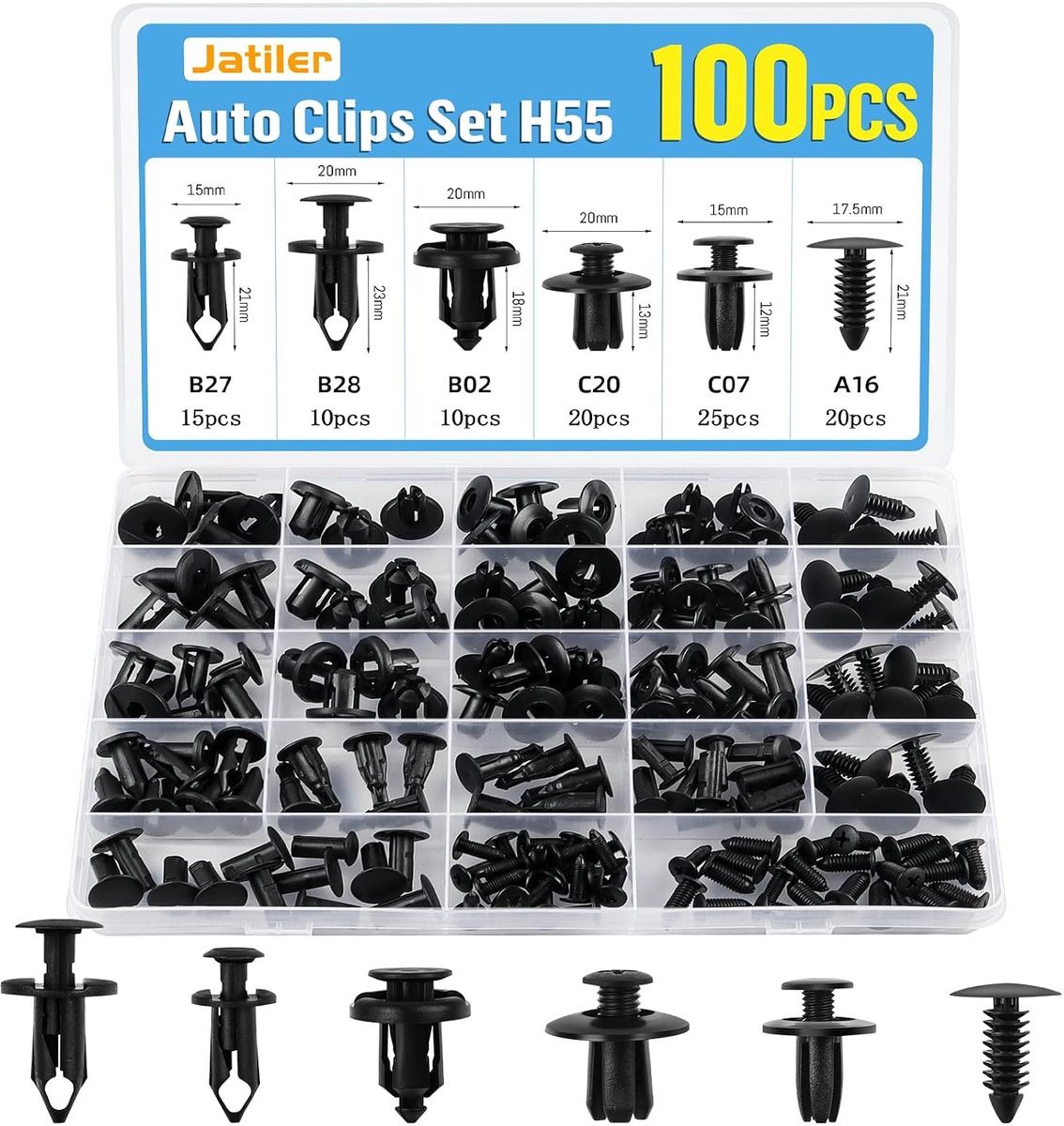 SnelShoppen - Pack van 100 Universele Auto Clips, H55 Spreader Rivets, 6 Types Body Clips, Nylon Plastic Rivets, Fixing Set voor Auto en Motor