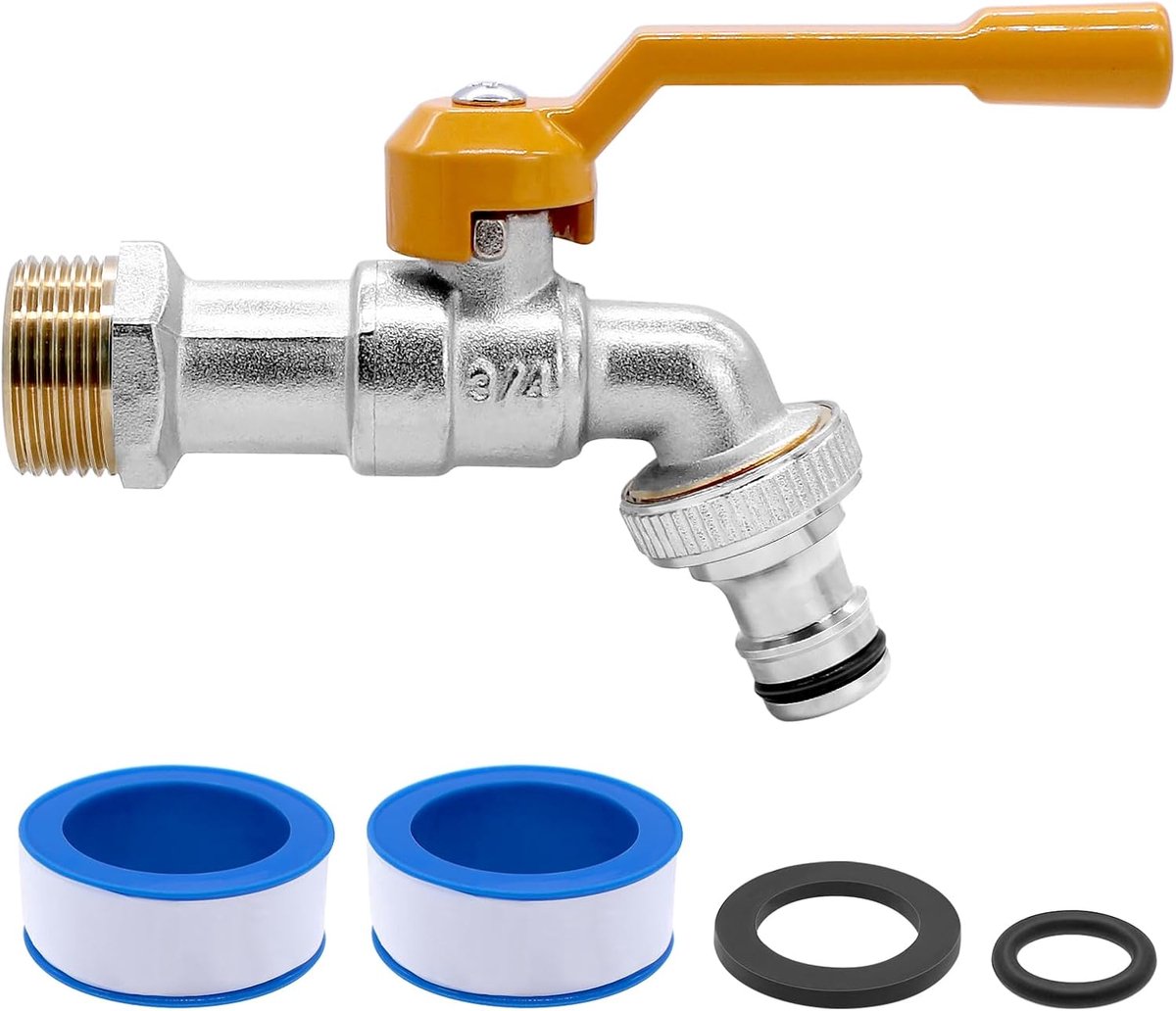 SnelShoppen - Outdoor Kraan 1/2 Inch & 3/4 Inch - Vorstbestendige Tuinkraan tot -20°C - Gele Water Tap met Slangaansluitingen - Hoogwaardige Messing
