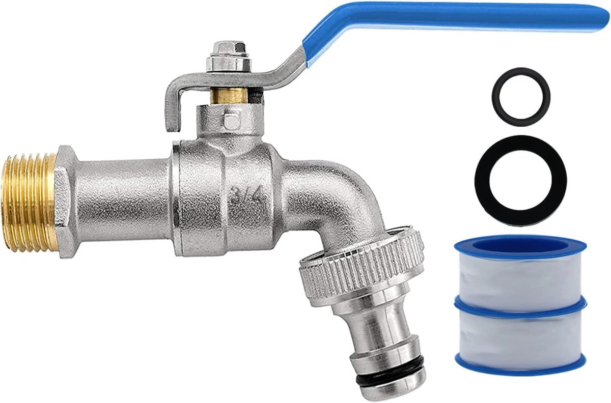 SnelShoppen - Premium 3/4 Inch Tuin Kraan van Messing, Vorstbestendig Rond Faucet, Inclusief 1 Slang Aansluiting en 2 Rolletjes Teflon Tape voor Tuin,