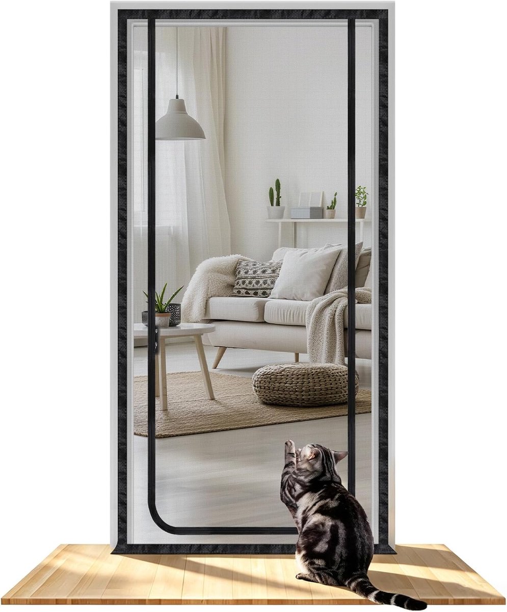 SnelShoppen - DBREAKS Cat Net voor Balkon, Kattenhek met Ritsdeur, Kattenloop, Dierenbescherming, Deurscherm zonder Boren, 100 cm x 220 cm, UV-bestend