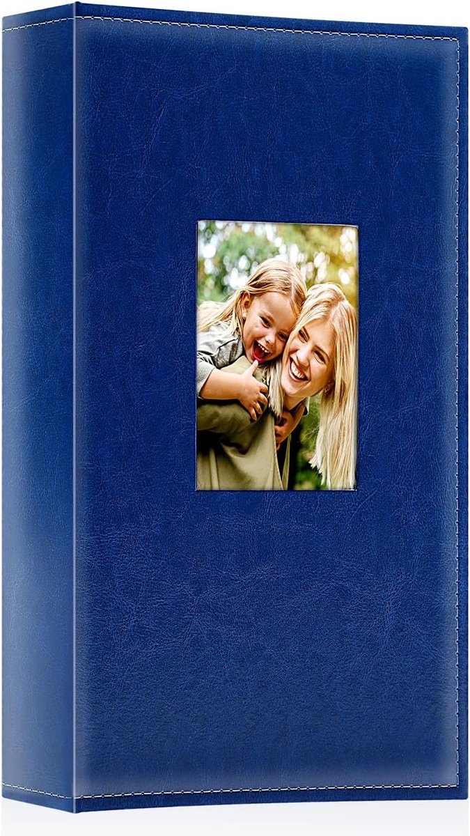 SnelShoppen - Photo Album 10 x 15 cm, Traditioneel Leer, 302 Landscape Formaat, 50 Bladen/100 Pagina's, Blauw, Perfect voor Trouwen, Familie, Herinner