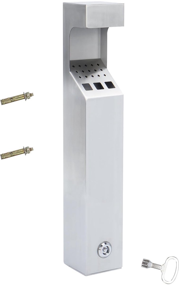 SnelShoppen - Wandgemonteerde Grote Afvalbak, RVS Afvalcontainer, Buitenafvalstand, Regenbestendige Vuilnisbak met Sleutel 8 x 8 x 49 cm, Zilver (Vier