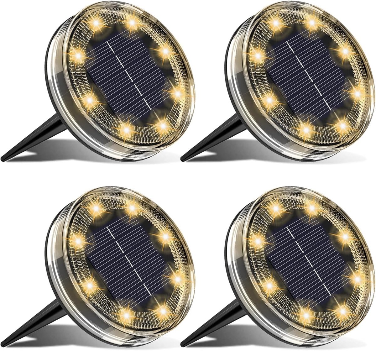 SnelShoppen - Set van 4 Grond Solar Tuinlampen, 8 LED Buitenlampen, IP68 Waterdicht, Tuin Spotlights voor Paden, Gazon, Terras, Oprit, Binnenplaats, Z